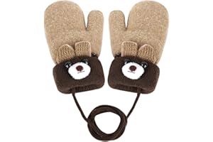 JIAHG Kinder Winter Handschuhe Fäustlinge Baby Cartoon Fausthandschuhe Halshandschuhe Dicke Doppelt Strickhandschuhe Niedliche Fuchs Handschuhe, 1-3 Jahre alt, Spielen, Laufen, Skifahren Bedarf