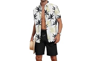 AIYINO Men's 2 Piece Outfits Tropical Print Short Sleeve Button Down Hawaiian Shirt and Shorts Set