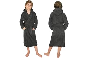HOMELEVEL Peignoir bain enfant - Robe sortie de bain en coton avec capuche poches et ceinture - Peignoir de bain fille garçon douche plage piscine
