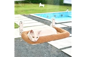 Zakkart Cat Hammock for Window - Foldable, Cordless, Embeded Machine Washable Padded Bed, Robust Metal Frame - Cat Window Perch for Large Cats and Kittens - Brown