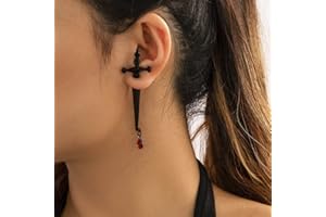 Clataly Gotico Orecchini Lunghi Spada Rosso Orecchini di Goccia Di Acqua Croce Dagger Vite Back Orecchino Clip Della Gioventù Orecchini (Singoli Orecchini) (Nero)