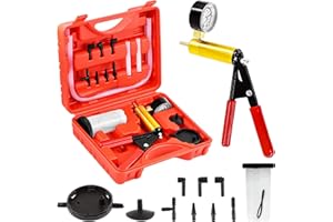 Swpeet 15 Piezas - 1 Juego de combinación de Aspirador de Freno de Bomba de vacío de Dos en uno Rojo, Herramienta de Sangrado del Sistema de frenado Bomba de vacío Manual con adaptadores