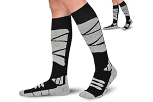 IRAMY Chaussettes de Ski pour Hommes et Femmes Laine Mérinos Chaudes Chaussettes d'hiver Longues Chaussettes Respirantes Hautes Performances Parfaites pour le Ski, le Snowboard, la Randonnée, 2 Paires