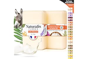 NATURALIS FLORES 2 Savons au lait d' nesse Bio & Karité bio - 250 g - Améliore la qualité de votre peau, lutte contre le vieillissement - Soin Hydratant - Fabriqué en Provence - Savons solides artisanal naturel & doux