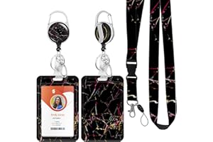 BOUTILON ID Badge Holder mit Lanyard, einziehbare ID Badge Card Holders Abnehmbare Hals Lanyard Strap mit Badge Reel und vertikale ID-Halter für Krankenschwester Studenten (Marble Black)