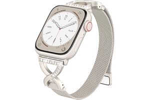 OULUOQI Slim Milanese Loop Compatible with Apple Watch Straps 38mm 40mm 41mm 42mm 44mm 45mm 46mm Series 11 10 9 8 7 6 5 4 SE 3 2 1 Womens,Thin Magnetic Metal band with X-Shape Diamond Clasp for iWatch Straps