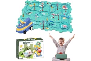 CEMSSITU Puzzle Racer Kids Car Track Set, Puzzle Racer Car Track, Puzzle Track Car Play Set, for Kids Christmas Birthday Gifts (Ocean,1 Car+12 Puzzles+12 Signposts)