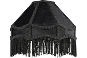 Handmade Victorian Empire Pendant Lamp Shade in Shiny Jet Black Velvet with Embroidered Trims and Tassels | 30cm x 19cm | for Pendant Floor or Table Lamp by Happy Homewares