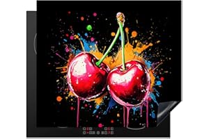 KitchenYeah© Copri Piano Cottura 60x52 cm Coprifornelli Tappetino per Induzione Fornello Tutto per la Cucina Ciliegie - Frutta - Graffiti - Pittura - Astratto - Moderno - Colore