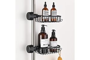 HOOMTAOOK No Drill Shower Caddies, 2Pcs Aluminum Bathroom Organiser Tray, Soap Holder and Shampoo Storage Rack, Kitchen Sink Tidy Organiser for 18-25mm Rail, Black