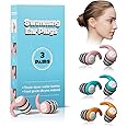 YGNNXRN Swimming Ear Plugs for Adults,3 Pairs Waterproof Silicone Reusable Swim Earplugs for Swimming Surfing Diving Showering, Recommended for 14 Years Olds up (Pink,Cyan,Orange, Medium)