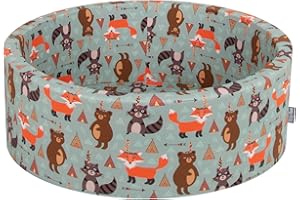 KiddyMoon 90X30/Sansballes ∅ 7Cm Piscine À Balles pour Bébé Rond Fabriqué en UE, Renard-Vert