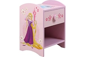 ‎DISNEY Disney Prinzessin Vaiana und Rapunzel Nachttisch, stabile Holzwerkstoff-Konstruktion mit 2-stöckigem Design für reichlich Stauraum, kleiner Beistelltisch mit Schublade und Ablagefach für Kinderzimmer