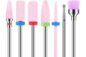 MAQUITA 7 Pieces Ceramic Nail Drill Bits Professional Remove Gel Acrylic Cuticle Diamond Tungsten Carbide Nail Drill Tools for Manicure Pedicure Home Use Great Gift (Pink)