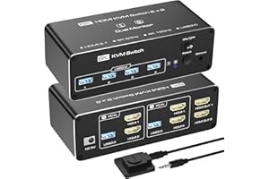 HXWLO HDMI KVM Switch 8K@60Hz, 2 Monitors 2 Computers, USB 3.0 Hub for 4 Devices, Dual HDMI KVM Switch with Wired Controller, Supports Extend/Copy Mode - Compatible with Windows, Mac, Linux