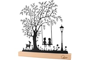 BlueXP Kinder Schaukel Deko Baum Skulptur für Fensterbank Tisch Deko Wohnzimmer Deko Regal Wohnzimmer Modern Holzsockel Naturdesign Stabil & dekorativ home deko mit emotionalem Charme Schwarz