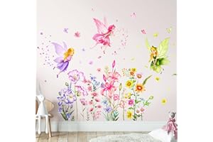 Tanlaby Stickers Muraux Fée Fleur Autocollants Muraux Papillons Floraux Elfes Sticker Mural Amovible Deco Stickers pour Chambre de Fille Pépinière D'enfant Le Salon Décoration Murale