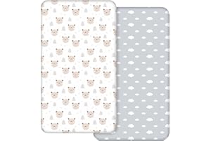 ‎GLLQUEN BABY 2 Stück Jersey Spannbetttuch für das Kinderbett, 100% Mikrofaser- Atmungsaktiv, 120 x 60cm Öko-text100 Gemütliche und leichte Baby Bassinet Laken, Passend für alle Matratzenformen（Bär）