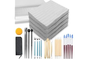 ReArt Oven Bake Polymer Clay White, Non Toxic 4.4Lbs with Pottery Tools & Paint Brushes Great for Modeling, Sculpting, Holiday, DIY Jewelry Making Projects. Great for All Skill Levels (White & Tools)