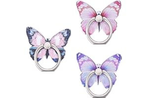 Cobee Lot de 3 Anneaux de Support pour téléphone Portable, Motif Papillon Mignon en métal Peint, Rotation à 360°, Anneau de Support pour téléphone Portable, Anneau de Support avec Boucle de Bouton