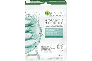 Garnier Maschera in Tessuto Skin Active Hydra Bomb, Formula Super Idratante e Rivitalizzante, Per Tutti i Tipi di Pelle, Con Acido Ialuronico e Aloe Vera Biologica, 28 gr