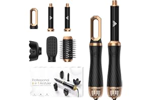 OKWRAP Secador 6 en 1, Cepillo de Aire Air Styler Set 6 Cabezales Intercambiables 3 Temperaturas Cepillo Moldeador De Pelo Cepillo Secador Pelo uego de brochas para secar el cabello