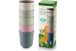 Dulce Worlds BIO ZUCKERROHR Kleinkindbecher 300 ml, 5 Stück - LFGB & USDA Zertifizierter Kinderbecher - BPA Frei - Spülmaschinenfest, Wiederverwendbar, Unzerbrechlich – Graurosa