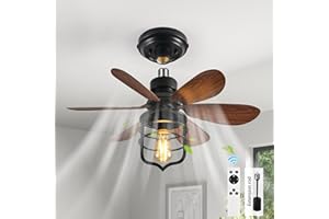 Ganeed Avvitare Presa Della Luce Del Ventilatore Da Soffitto Con Telecomando E27 Piccoli Ventilatori Per Camera Da Letto Agriturismo Lampada In Stile Industriale Lavanderia Garage Corridoio Foyer Nero