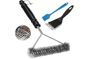 SHOWANER 3 PCS BBQ Cleaning Wire Brush & Scraper, Grill Brush, BBQ Cleaner, Stainless Steel BBQ Wire Brush for Grill, BbQ Brush for Grill Cleaning Brush, Barbecue Brush for Gas, Charcoal, Grill Grates