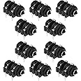 ECSiNG 10PCS 6.35mm 1/4 Inch Female Mono Stereo Headphone Audio Jack Socket Panel Mount 4-Pin Connectors with Mounting Washers Black