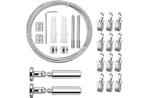 HINGTTRAUM 5m Seilspanngarnitur mit 12 Haken – Edelstahl Drahtseil Vorhangset, Gardinen Stahlseil für Fenster, Fotos, Wäscheleine und Dekoration