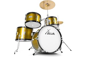 XDrum Junior Pro Batterie Enfant Sunset Gold Sparkle - adaptée de 5 à 9 ans - Drumset avec accessoires complets - incl. école - Orange