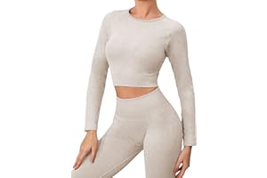 ZHENGHAO Buscando Womens Gym Sets 2 Piece Long Sleeve Workout Crop Top Tank Ribbed High Waist Seamless Leggings Tracksuits Activewear Yoga Outftis