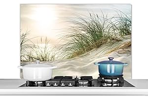 MUCHOWOW Credence Dunes - Îles des Wadden - Eau Fond de hotte 100x65 cm Credence aluminium Plaque inox de cuisine