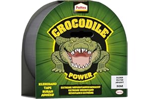 Cinta adhesiva Pattex Crocodile Power, 30 m de grosor, cinta de tejido plateado con doble grosor, resistencia extrema para las reparaciones más difíciles, cinta adhesiva para diversos materiales