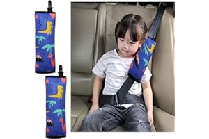 Furforstk seatbelt covers 2 pcs seat belt pads thick seatbelt covers kids, seat belt pads for kids, The solid strap design does not move, Prevent the seat belt from cutting on the neck(Blue dinosaur)