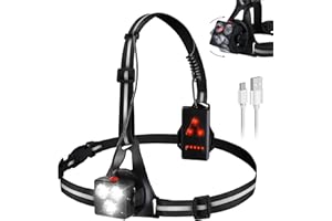 VAILEAL Luz para Correr Running LED - 3 Modos de Luz Lámpara de Pecho Recargable USB con Cinta Reflectante, Haz Ajustable de 120 ° Luz Running Pecho Impermeable IPX6 para Ciclismo, Carrera, Pesca, Acampada