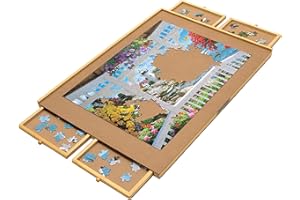 Bits and Pieces Puzzle Board with Drawers – 1500 Piece Jigsaw Puzzle Table Organizer – Wooden Puzzle Board for Adults, 66 cm x 89 cm Smooth Non-Slip Surface, Portable Puzzle Table with Sorting Trays