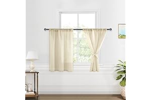 XWZO Durchsichtige Vorhänge für Schlafzimmer – Lichtfilter halbe Sichtschutzstange Tasche Fenstervorhänge für Kinderzimmer,kleine Fenster,Kinderzimmer mit Raffhaltern, B 91xL 91 cm Länge, 2 Stück