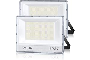 YIQIBRO Foco LED Exterior 200W 2 Piezas, 20000LM 7000K Super Brillante Blanco Luz de Inundación, IP67 Impermeable Proyector LED exterior, Iluminación de Seguridad para Garaje Pasillo Jardín Porches Estadio