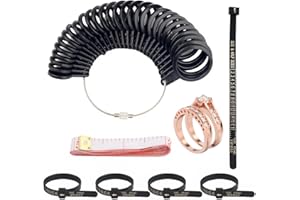 FOYODS Ringgrößenmesser,Ringmaß Schablone Set,Ringmesser Finger,Ring Größenmesser,Ringgrössenmesser Ring Sizer Set,mit weichem Maßband und 4 Ringstreifen messen(Schwarz)