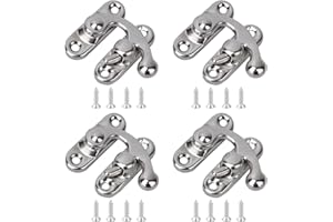 Misuyue 4pcs Antique Vintage Lock Clasp, Silver Right Latch Hook Hasp, 32 x 28mm Mini Swing Arm Clasp Latch for DIY Suitcase Toolbox Wooden Case