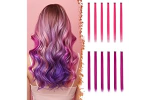 BARSDAR Extension Clip Capelli Colorati per Donne, 12 Pcs Colored Clip In Hair Extensions Colorate Rainbow Party Highlights Posticci Sintetici Estensioni Rosa Rosa e viola d'uva da 55cm