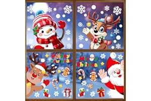 POPUBABI 4 fogli Decalcomanie per finestre natalizie Decalcomanie autoadesive per finestre natalizie bifacciali Riutilizzabili adesive statiche in PVC Decalcomanie per finestre natalizie