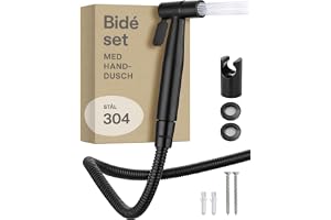 Praknu Bidet Set med Handdusch & Slang 120 cm Svart - Bide Dusch i Stål | Skonsam daglig intimhygien, rostfritt stål 304, mässingsventil, passar standard G1/2-anslutning, väggfäste ingår, WC-dusch