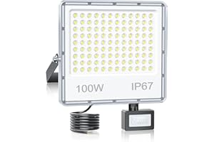 YIQIBRO Security Lights Outdoor Motion Sensor 100W - 10000LM IP67 Waterproof LED Security Lights with Motion Sensor Mains Powered, 7000K Cold White Pir Floodlight Outdoor for Garden, Patio(1 Pack)