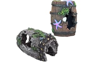 WHCCTL Décorations d'Aquarium, 2 Pièces Aquarium Ornement Résine, Ornements Baril Cassé, RéSine DéCoration Fish Tank, Grotte Aquarium Decoration Cave Artificielles, pour Décorations Aquarium ou Maison