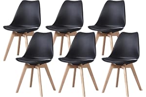 PEZ ROJO Lot de 6 Chaises Scandinaves, Confort Ergonomique, Pieds Bois de Hêtre Massif, Noir