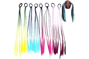 EQLEF Bunte Haarsträhnen Kinder, Kinder Haarverlängerungen Geflochtenes Haargummiband, Farbverlauf Mädchen Haarteil Band mit elastischem Seilband für Kinder und Frauen - 8 Stk (A)