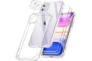 SOGUDE 5 en 1 Coque pour iPhone 11 avec 2 Verre Trempé et 2 Caméra Protecteur, Étui de Protection Antichoc avec Coussin d'air Intégré Mince Bumper Housse - Transparente
